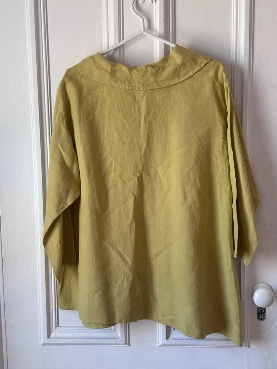 Women’s Click Colour Me Cotton 100% Linen Cowl Neck 3/4 sleeve Tunic Blouse - Picture 5 of 11